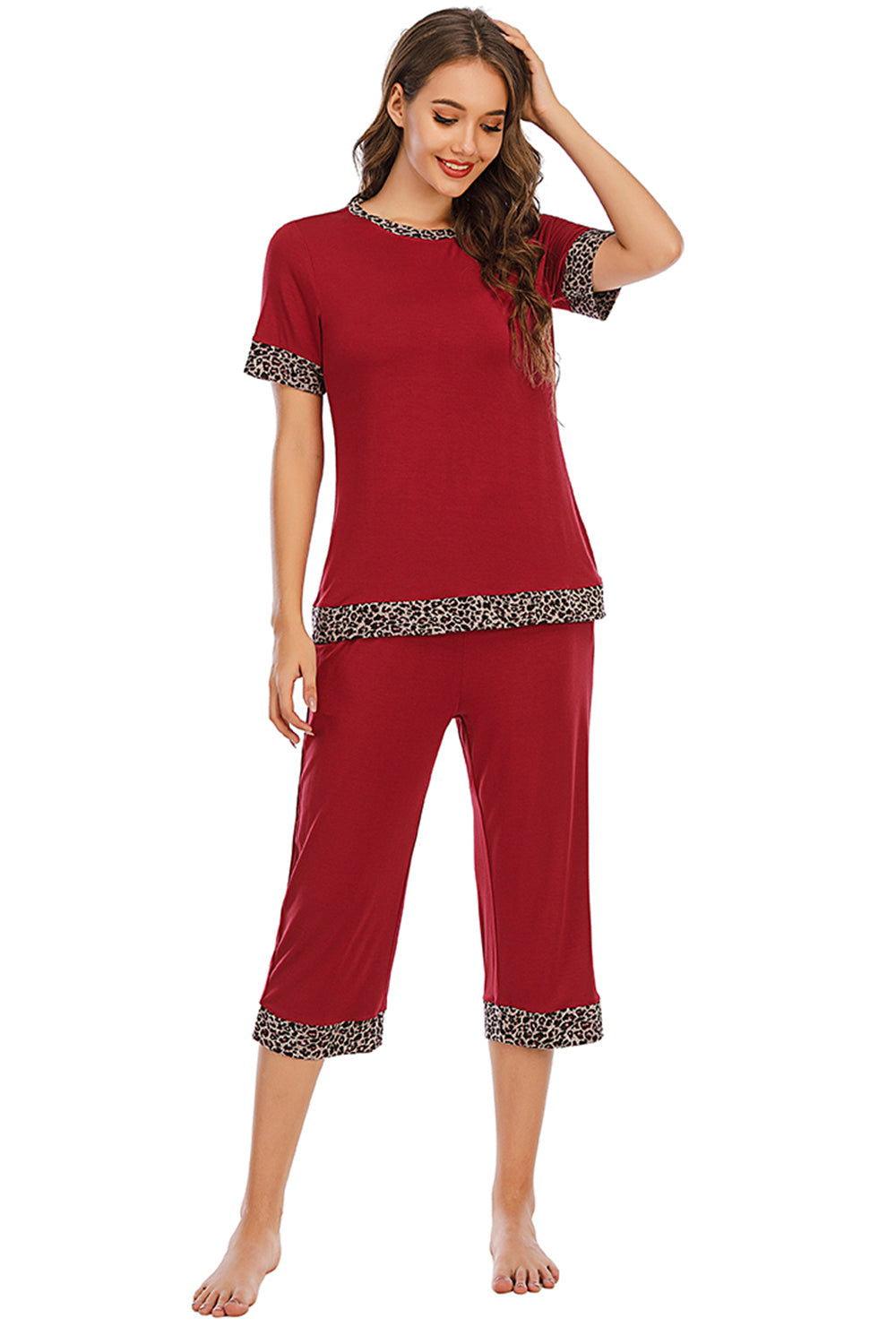 Round Neck Short Sleeve Top and Capris Pants Lounge Set - Clothes For Her Online Store