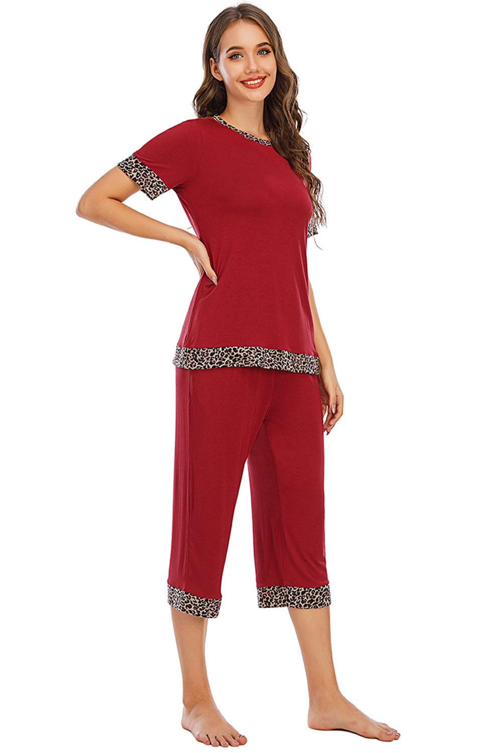 Round Neck Short Sleeve Top and Capris Pants Lounge Set - Clothes For Her Online Store