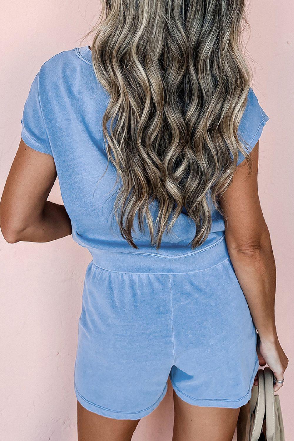 Round Neck Short Sleeve Top and Shorts Set - Clothes For Her Online Store