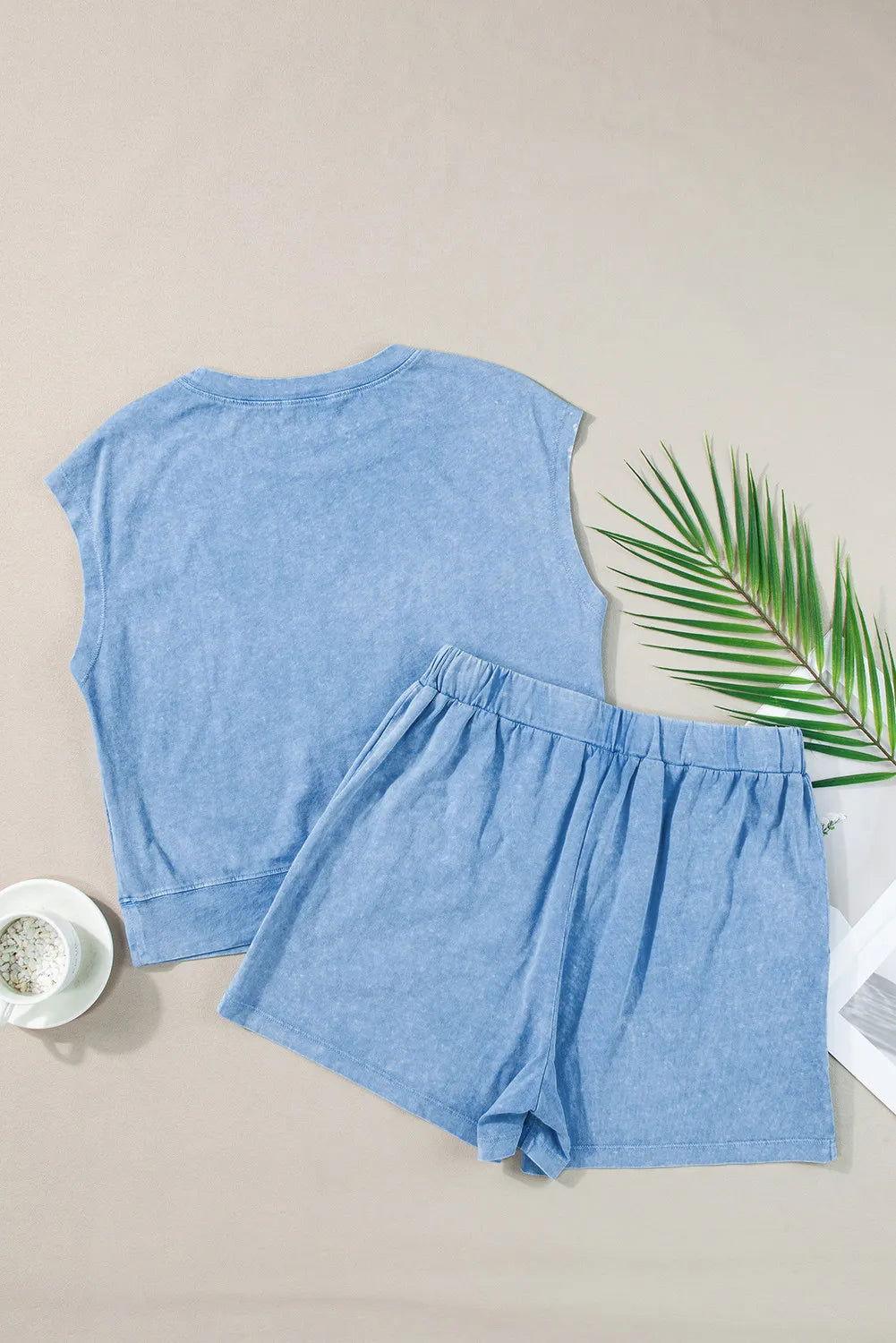 Round Neck Short Sleeve Top and Shorts Set - Clothes For Her Online Store