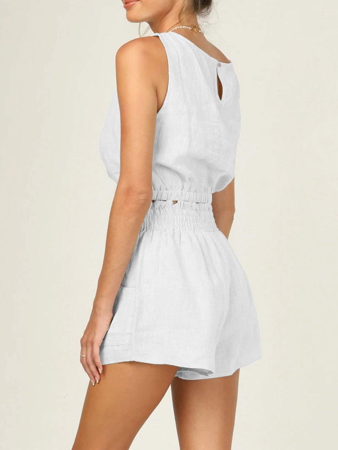 Round Neck Sleeveless Top and Shorts Set - Clothes For Her Online Store