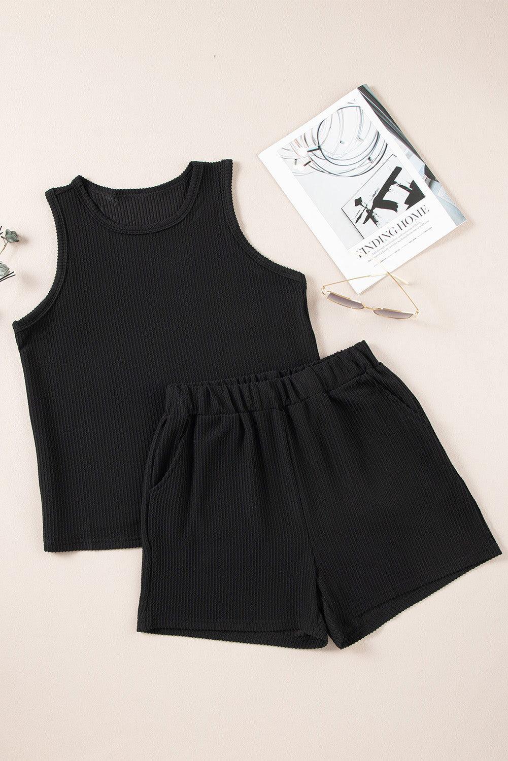 Round Neck Sleeveless Top and Shorts Set - Clothes For Her Online Store