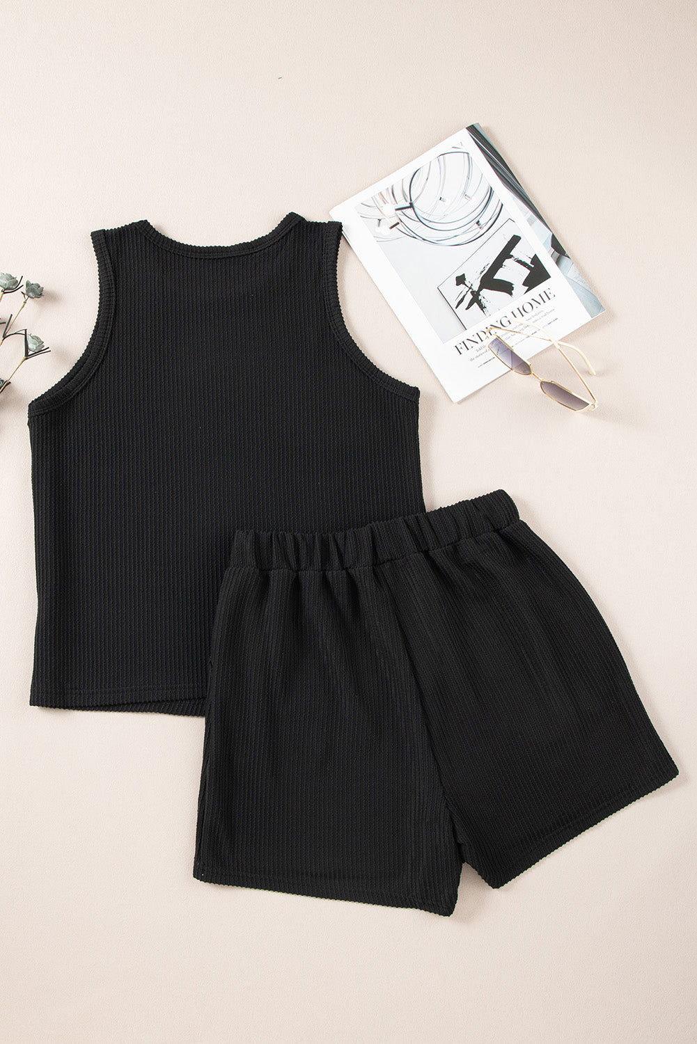 Round Neck Sleeveless Top and Shorts Set - Clothes For Her Online Store