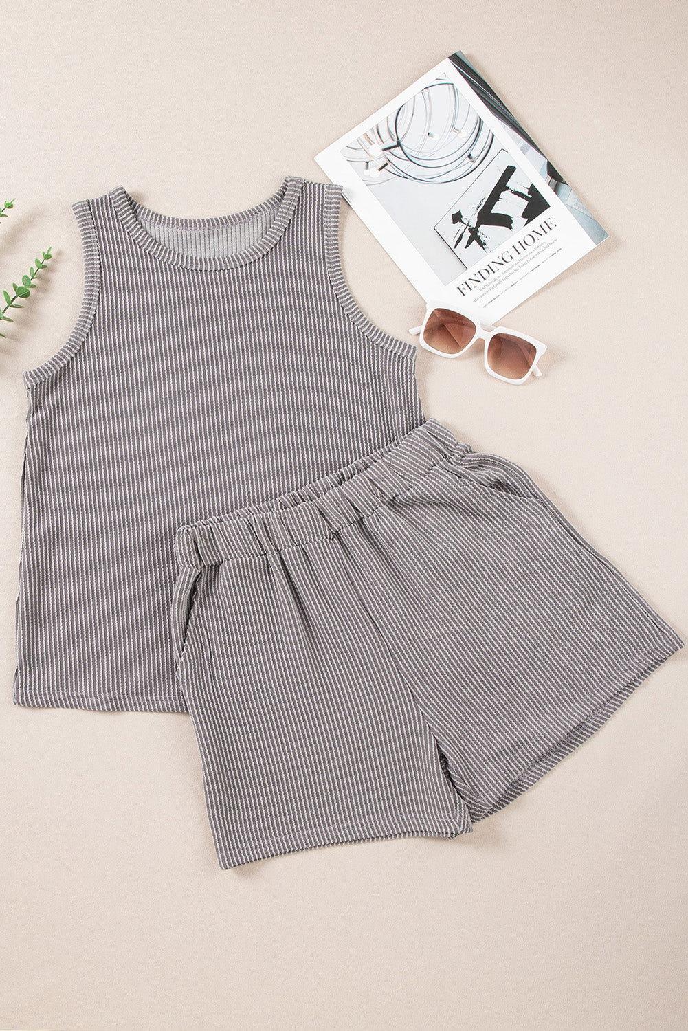 Round Neck Sleeveless Top and Shorts Set - Clothes For Her Online Store