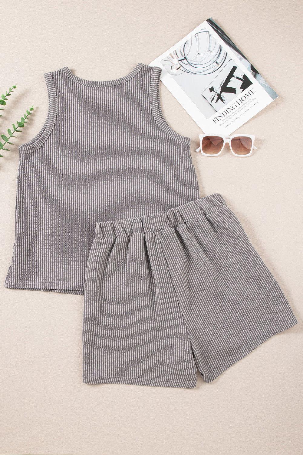 Round Neck Sleeveless Top and Shorts Set - Clothes For Her Online Store