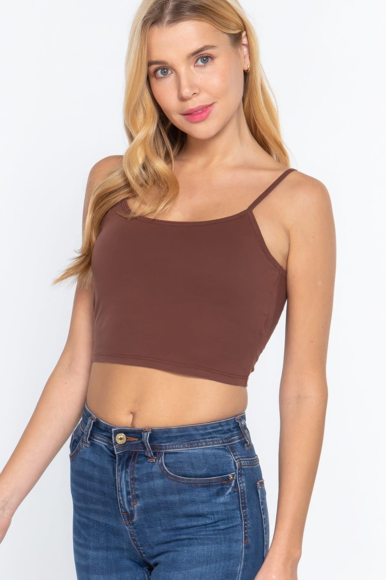 Round Neck W/removable Bra Cup Cotton Spandex Bra Top - Clothes For Her Online Store