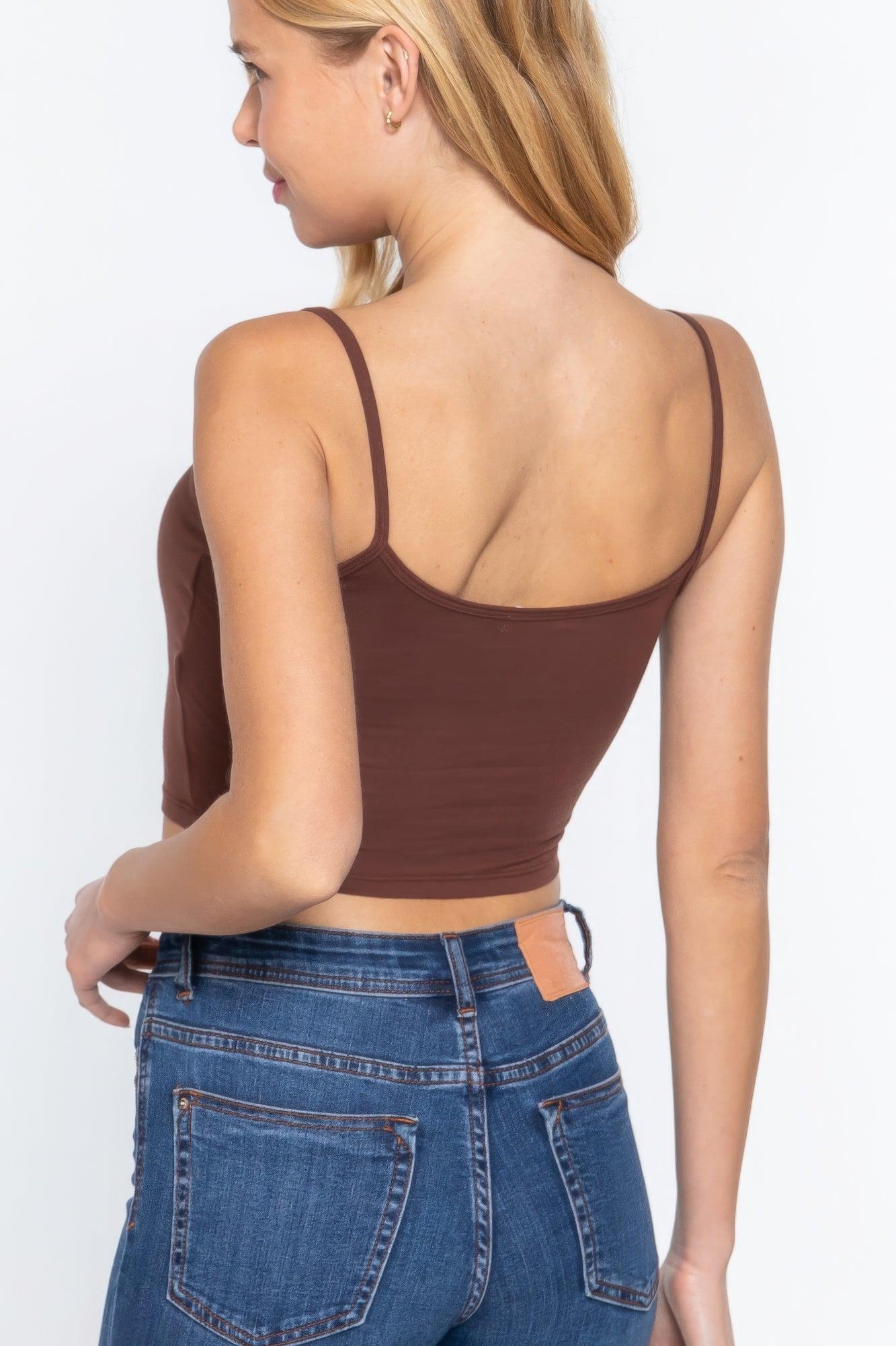 Round Neck W/removable Bra Cup Cotton Spandex Bra Top - Clothes For Her Online Store