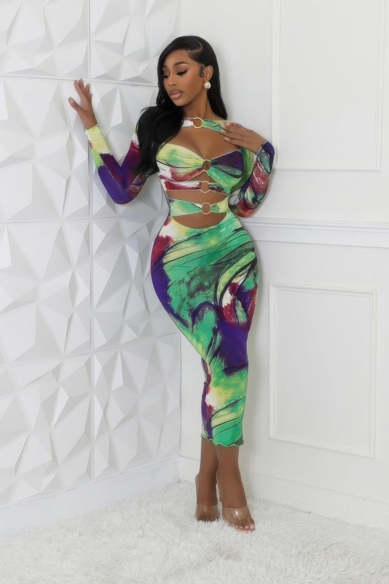 Round Neckline Stretch Dress - Clothes For Her Online Store