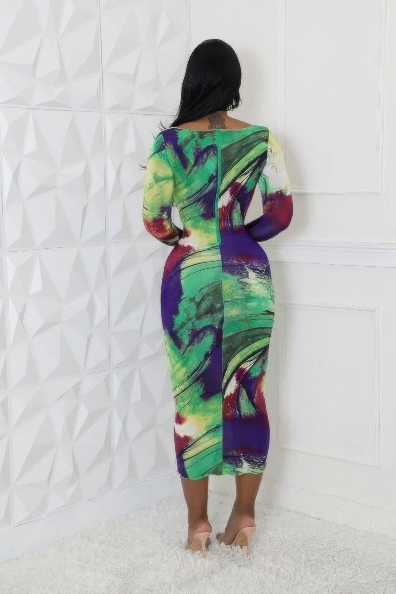 Round Neckline Stretch Dress - Clothes For Her Online Store