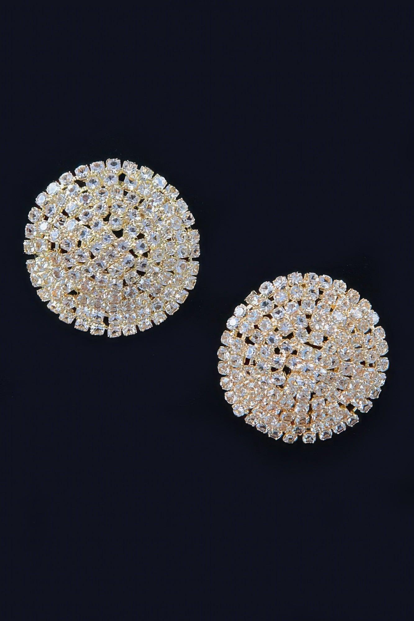 Round Shape Rhinestone Stud Earrings - Clothes For Her Online Store