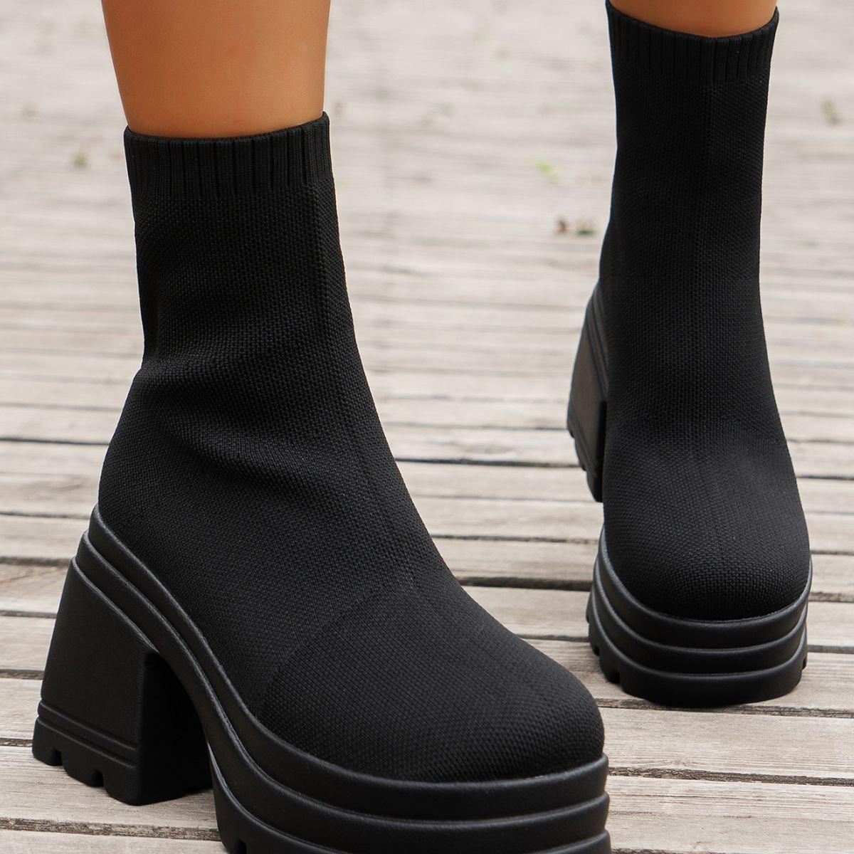 Round Toe Block Heel Boots - Clothes For Her Online Store