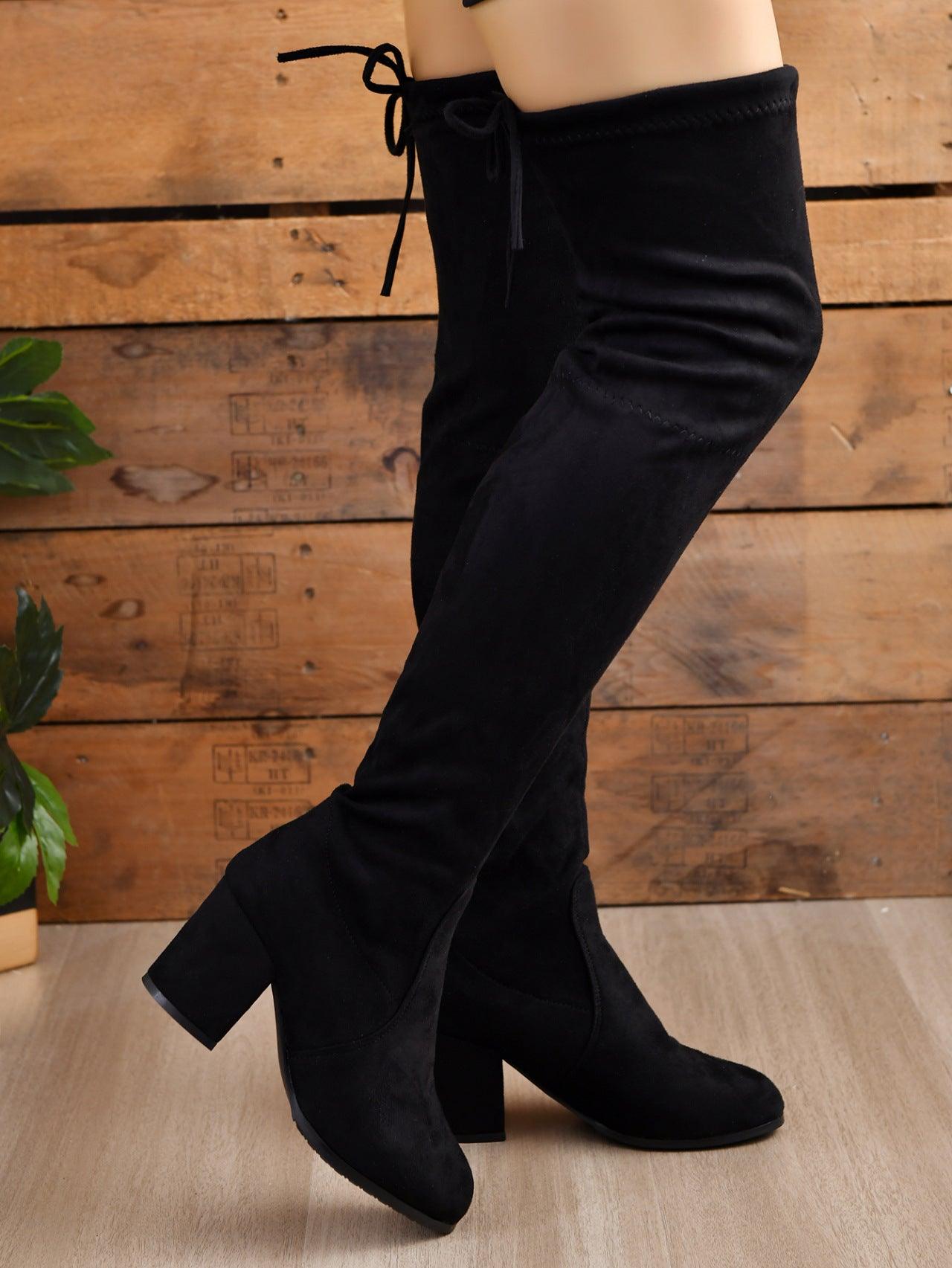 Round Toe Block Heel Boots - Clothes For Her Online Store