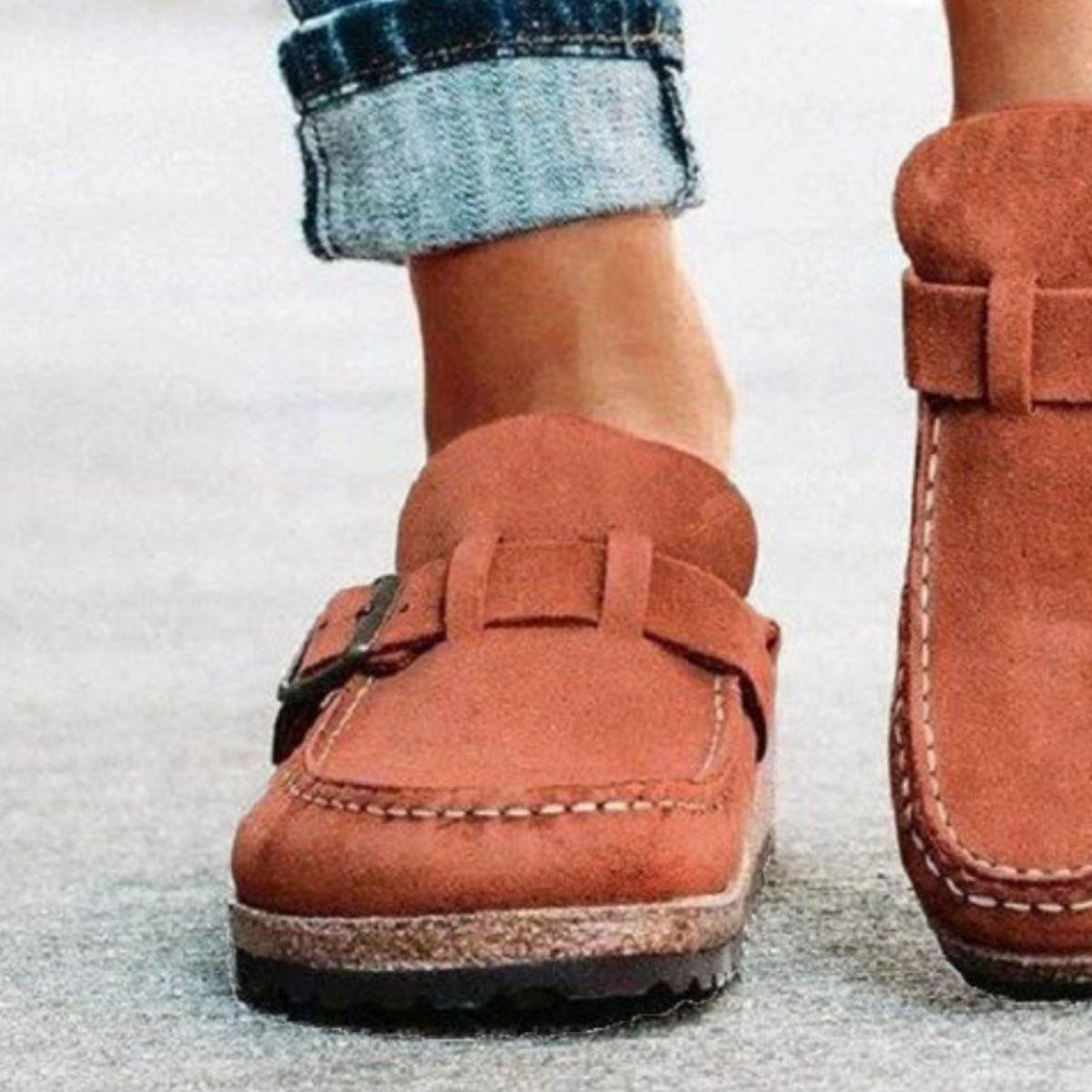 Round Toe Low Heel Buckle Loafers - Clothes For Her Online Store