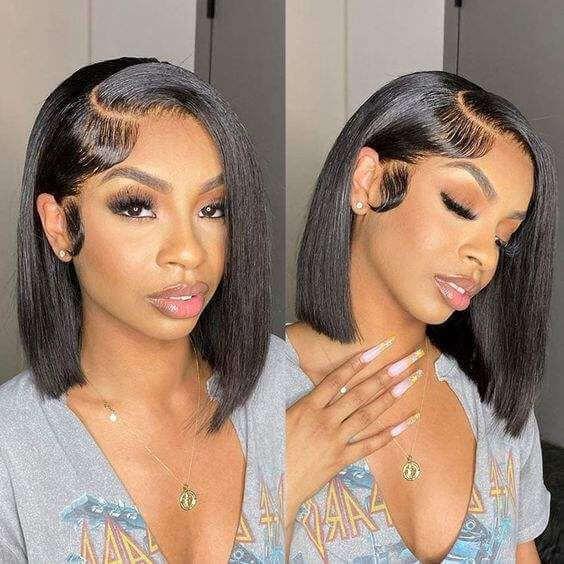 Royce Short Bob Transparent Lace Human Hair Wig,10-16 Inch Bone Straight Brazilian Hair Wig,4x4 13x4 Bob Wigs For Black Women - Clothes For Her Online Store