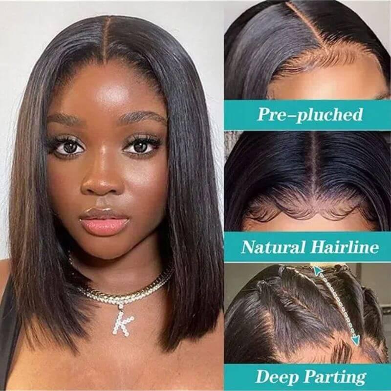 Royce Short Bob Transparent Lace Human Hair Wig,10-16 Inch Bone Straight Brazilian Hair Wig,4x4 13x4 Bob Wigs For Black Women - Clothes For Her Online Store