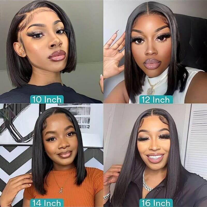 Royce Short Bob Transparent Lace Human Hair Wig,10-16 Inch Bone Straight Brazilian Hair Wig,4x4 13x4 Bob Wigs For Black Women - Clothes For Her Online Store