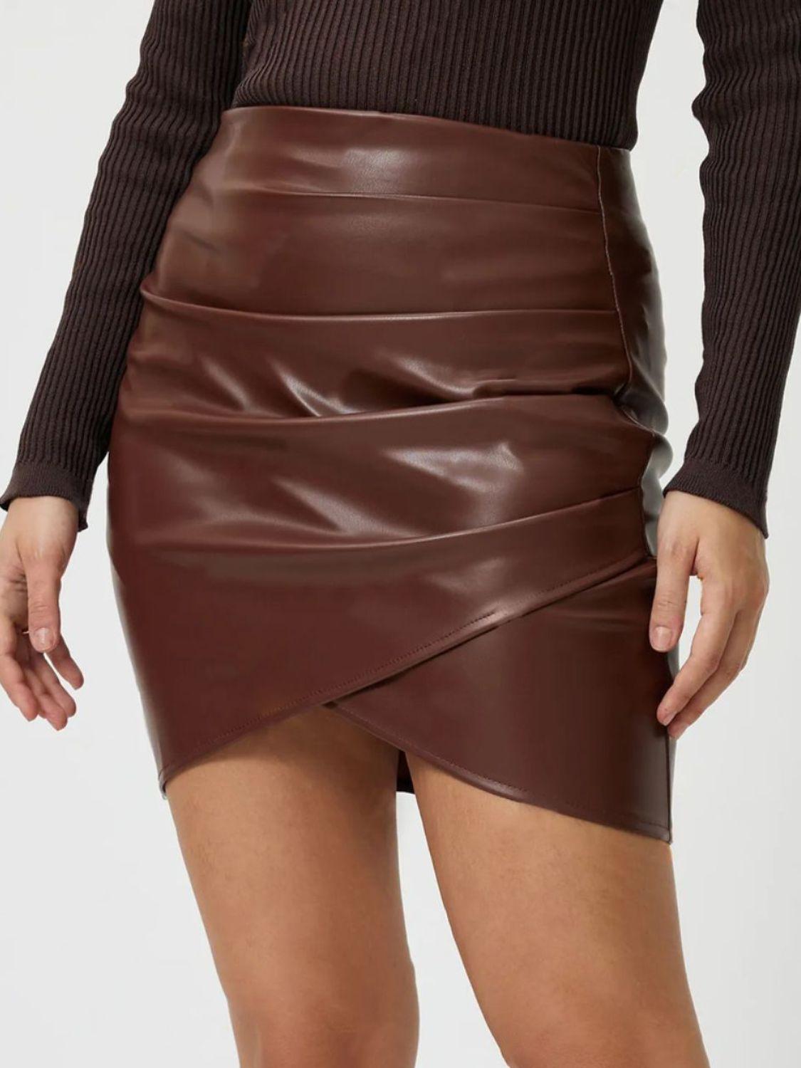 Ruched Asymmetrical Hem Skirt - Clothes For Her Online Store