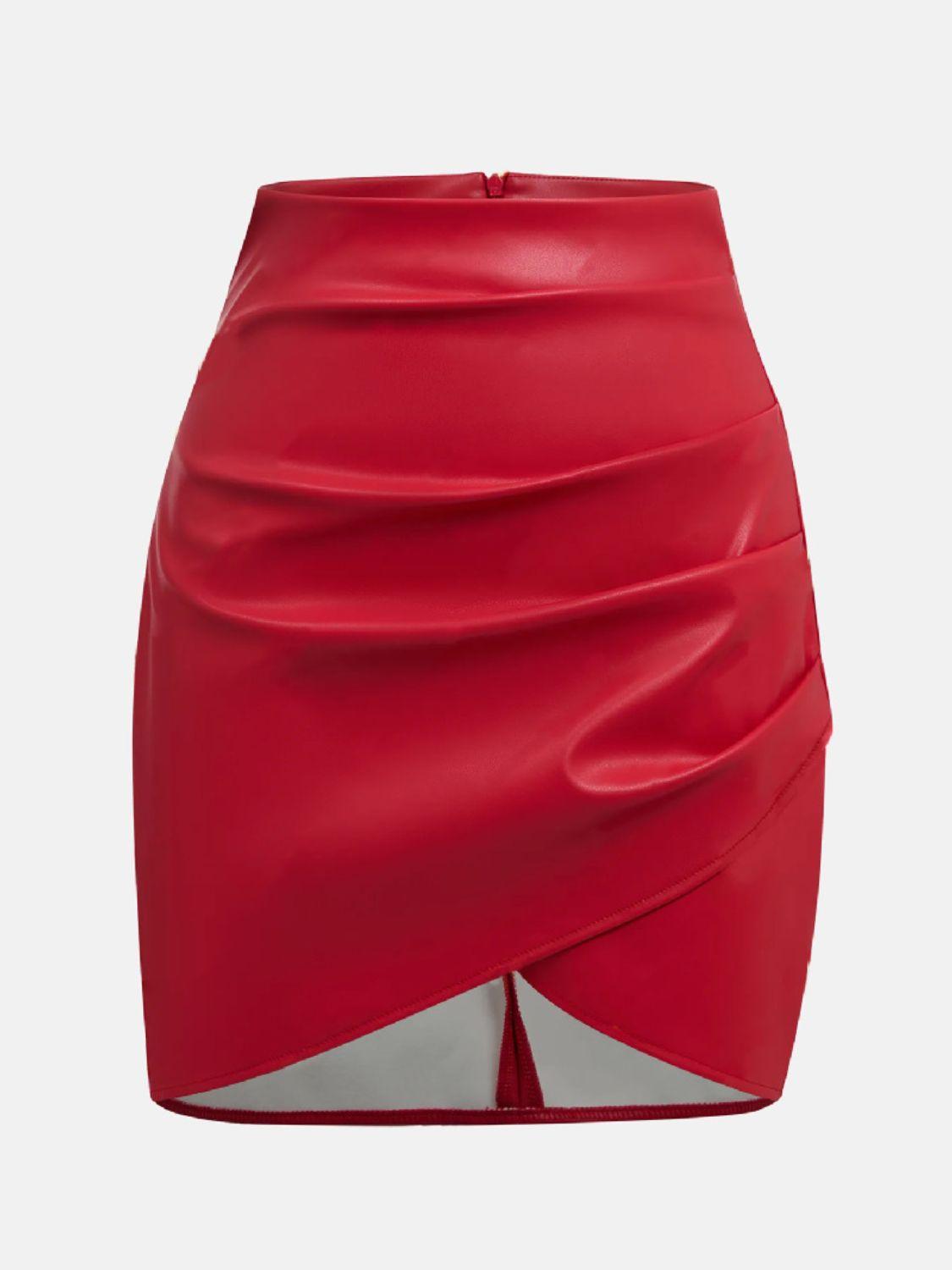 Ruched Asymmetrical Hem Skirt - Clothes For Her Online Store