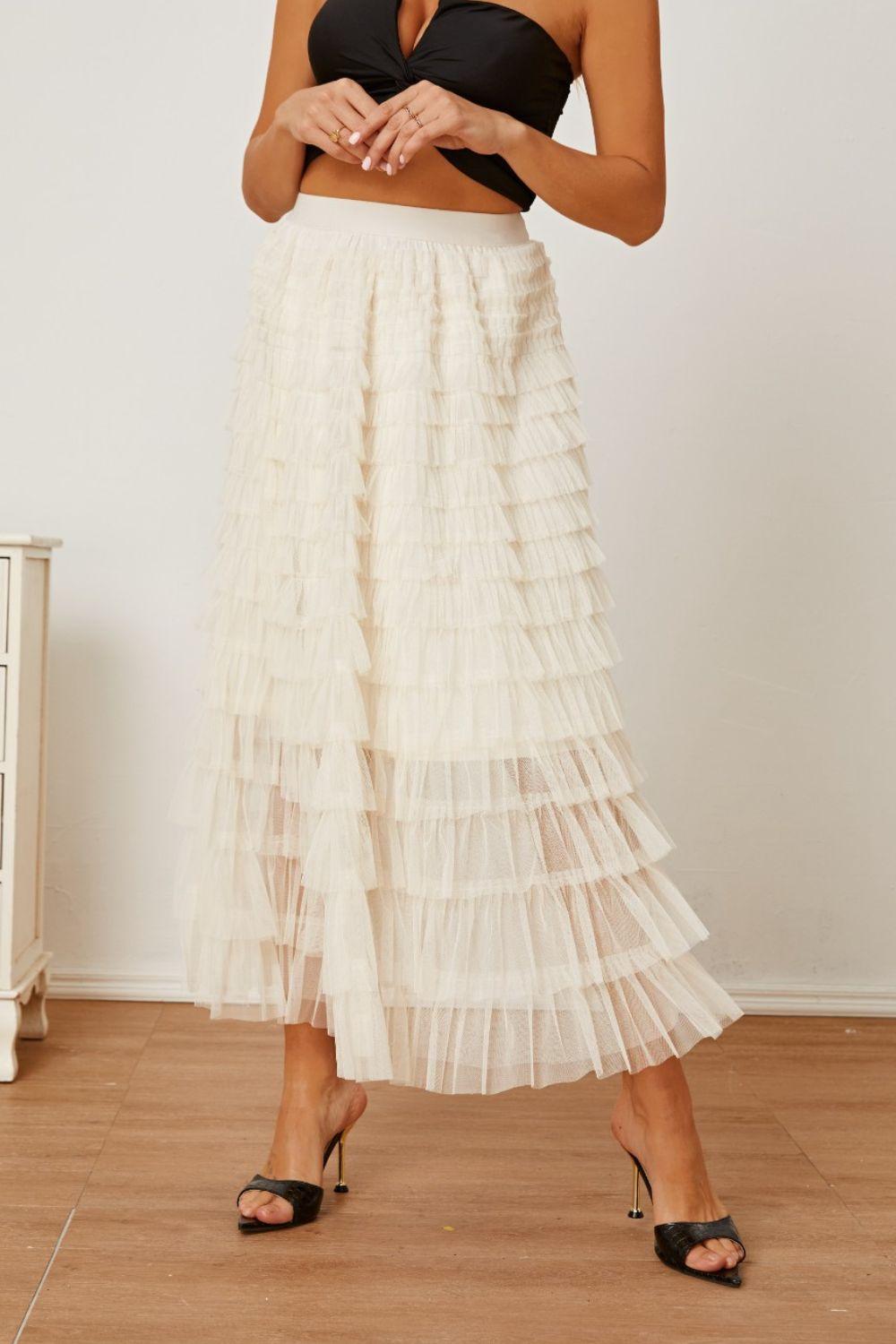 Ruched High Waist Tiered Skirt - Clothes For Her Online Store