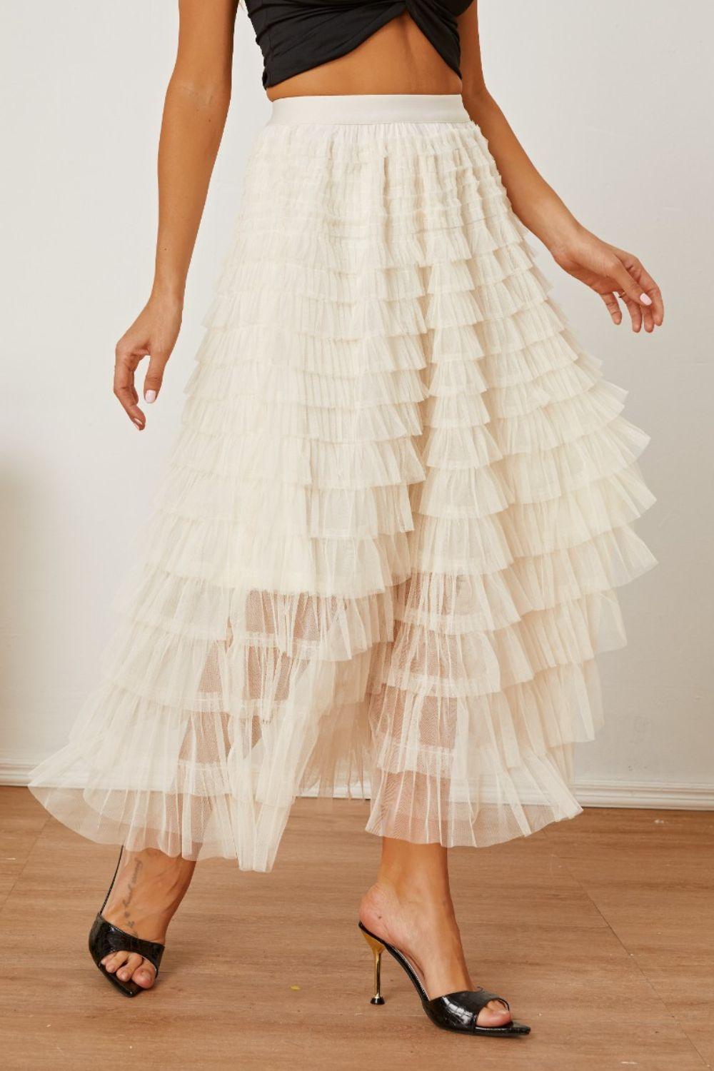 Ruched High Waist Tiered Skirt - Clothes For Her Online Store