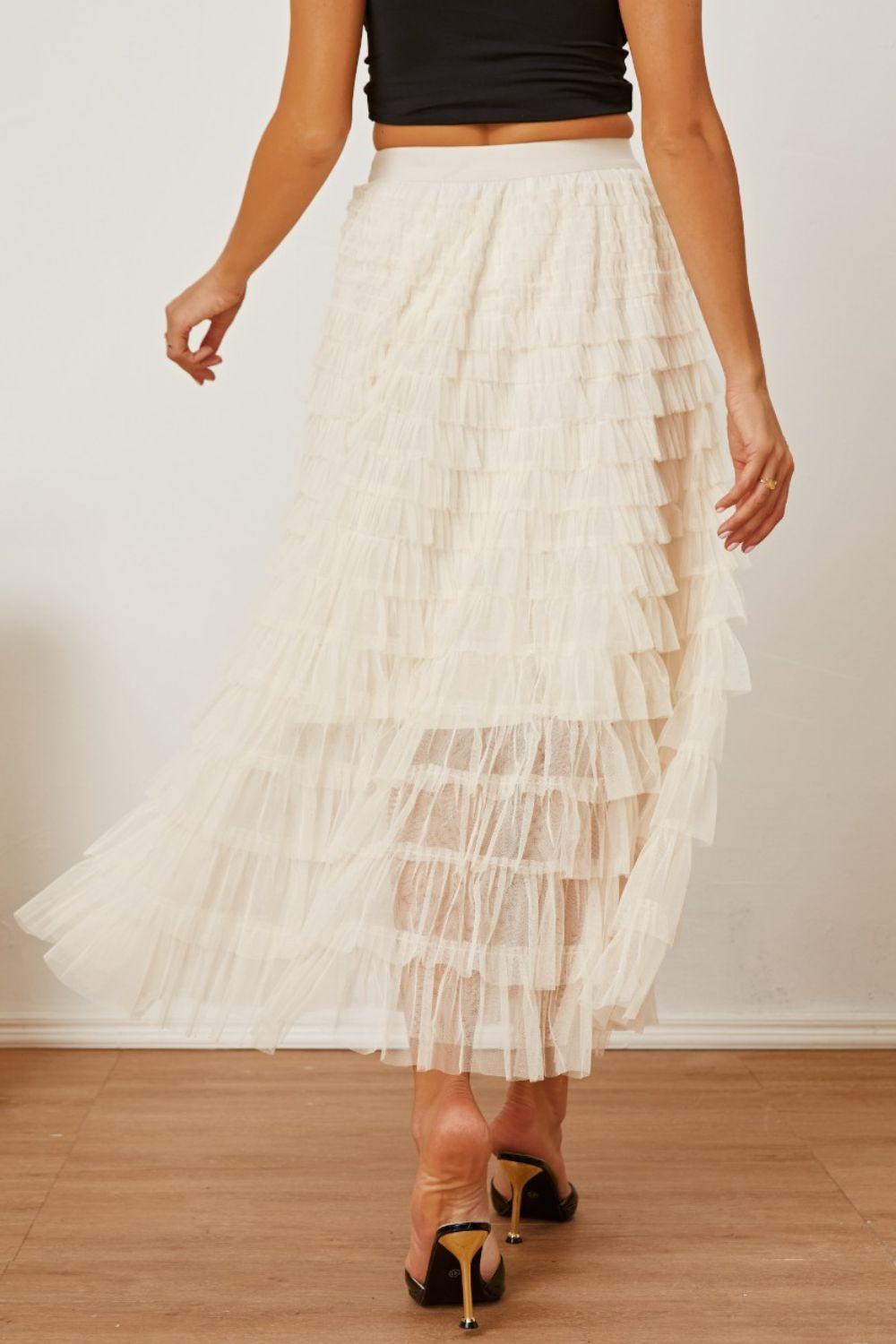 Ruched High Waist Tiered Skirt - Clothes For Her Online Store