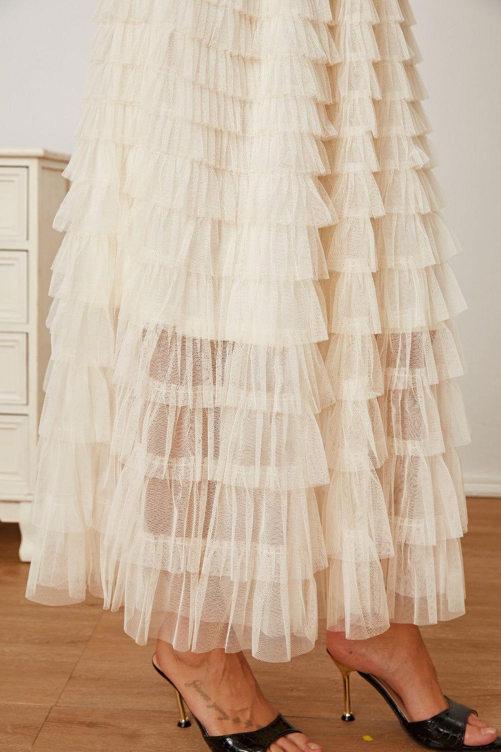 Ruched High Waist Tiered Skirt - Clothes For Her Online Store