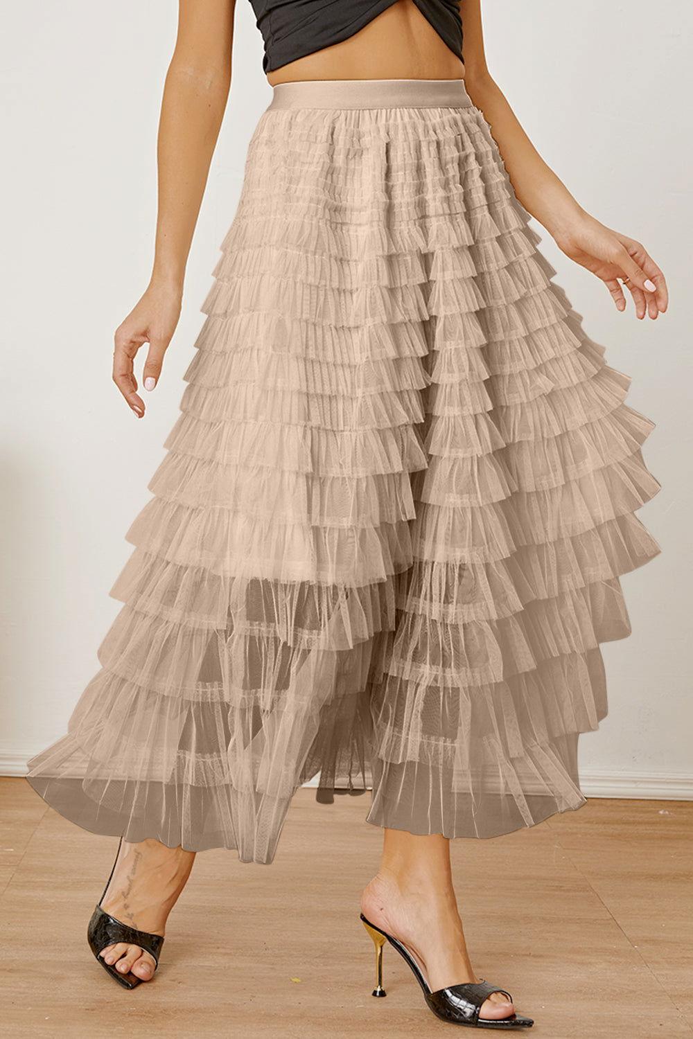 Ruched High Waist Tiered Skirt - Clothes For Her Online Store