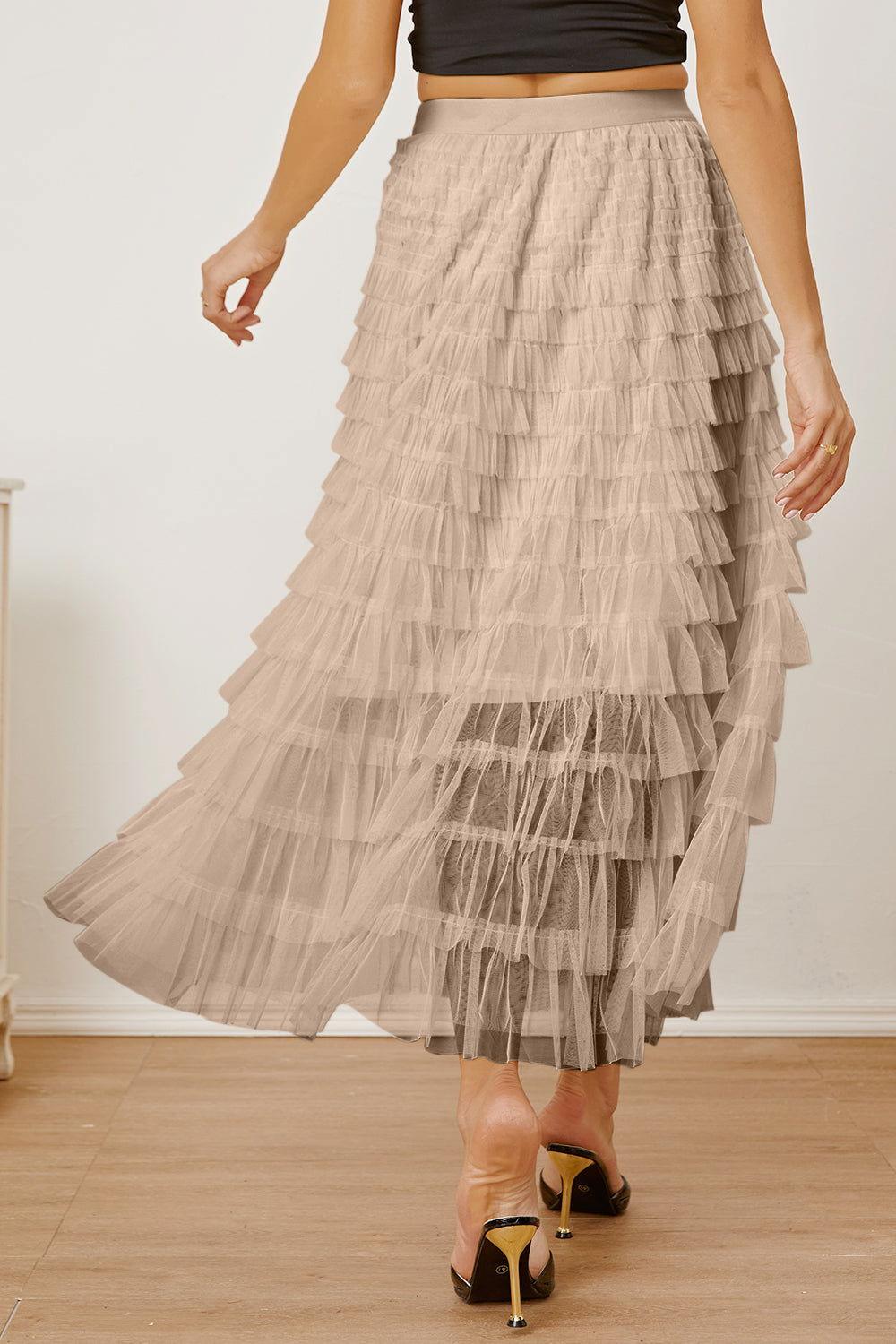 Ruched High Waist Tiered Skirt - Clothes For Her Online Store