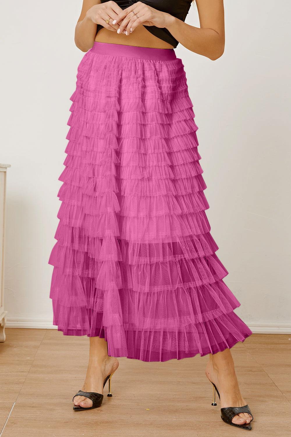 Ruched High Waist Tiered Skirt - Clothes For Her Online Store