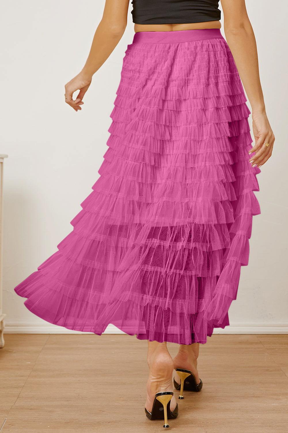 Ruched High Waist Tiered Skirt - Clothes For Her Online Store