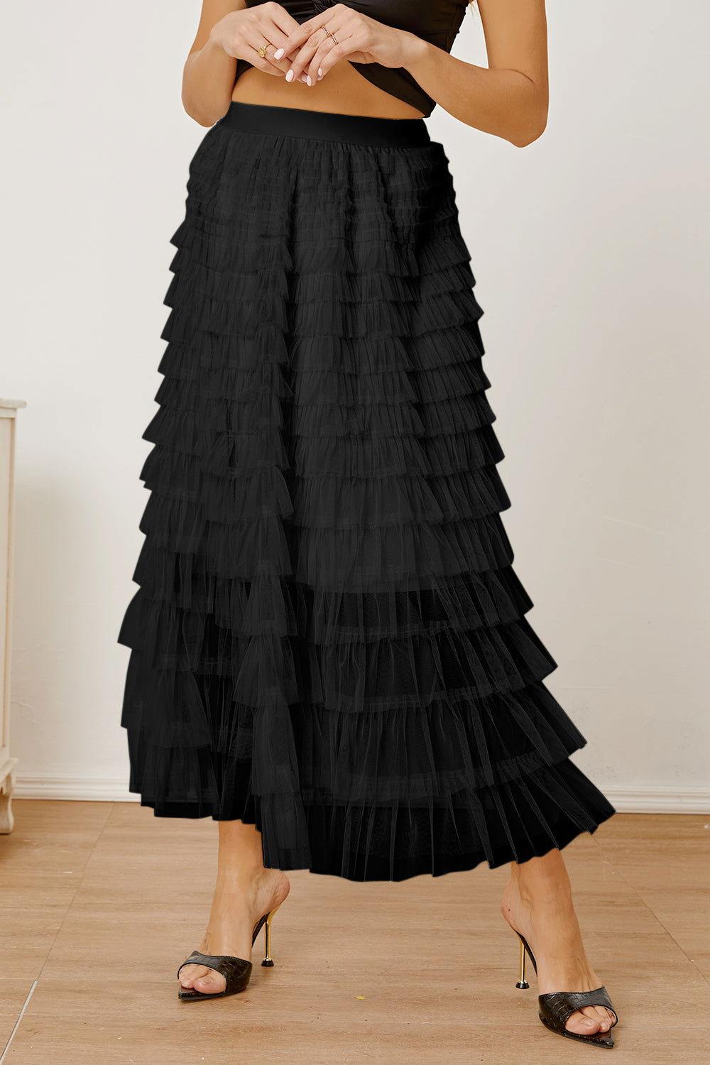 Ruched High Waist Tiered Skirt - Clothes For Her Online Store