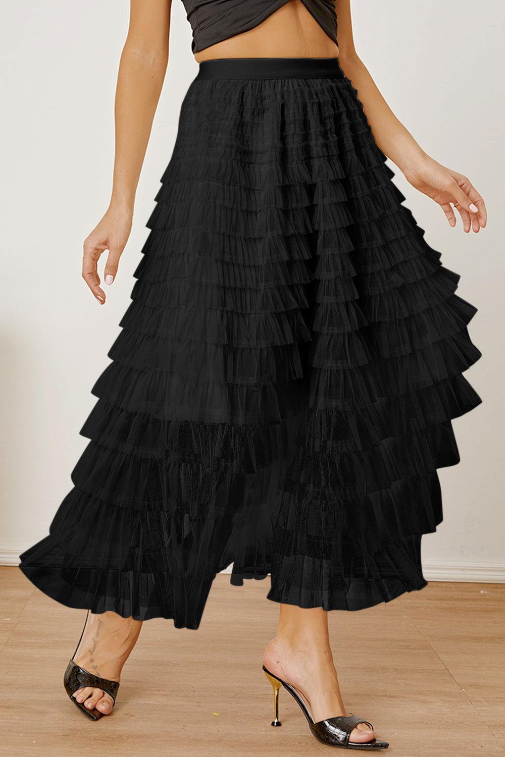 Ruched High Waist Tiered Skirt - Clothes For Her Online Store