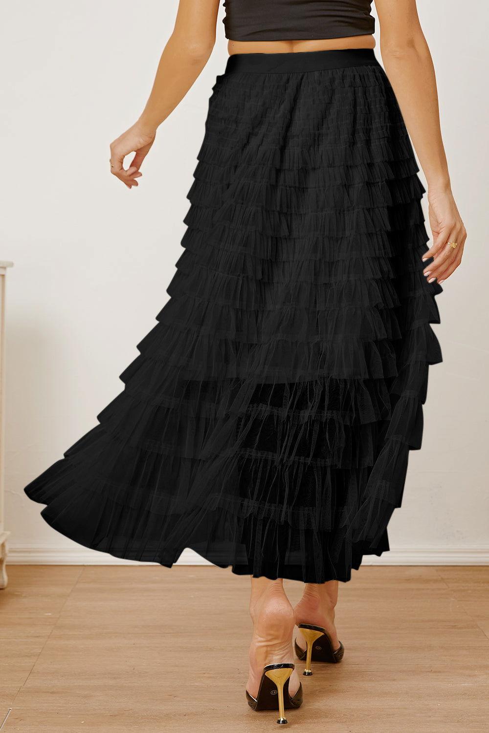 Ruched High Waist Tiered Skirt - Clothes For Her Online Store