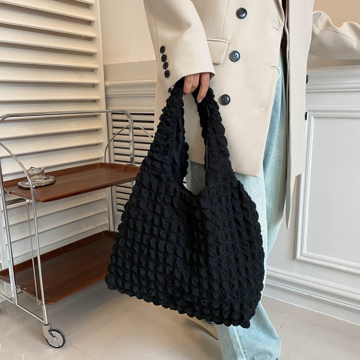 Ruched Polyester Large Handbag - Clothes For Her Online Store