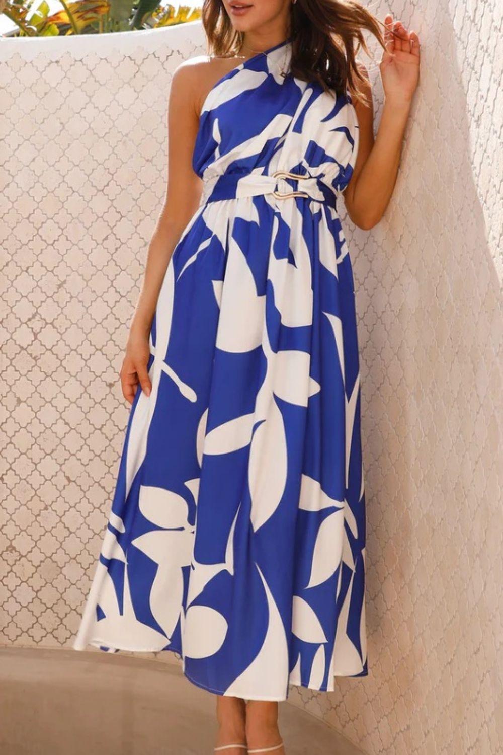 Ruched Printed Single Shoulder Dress - Clothes For Her Online Store
