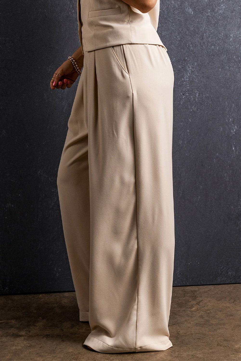 Ruched Wide Leg Pants with Pockets - Clothes For Her Online Store