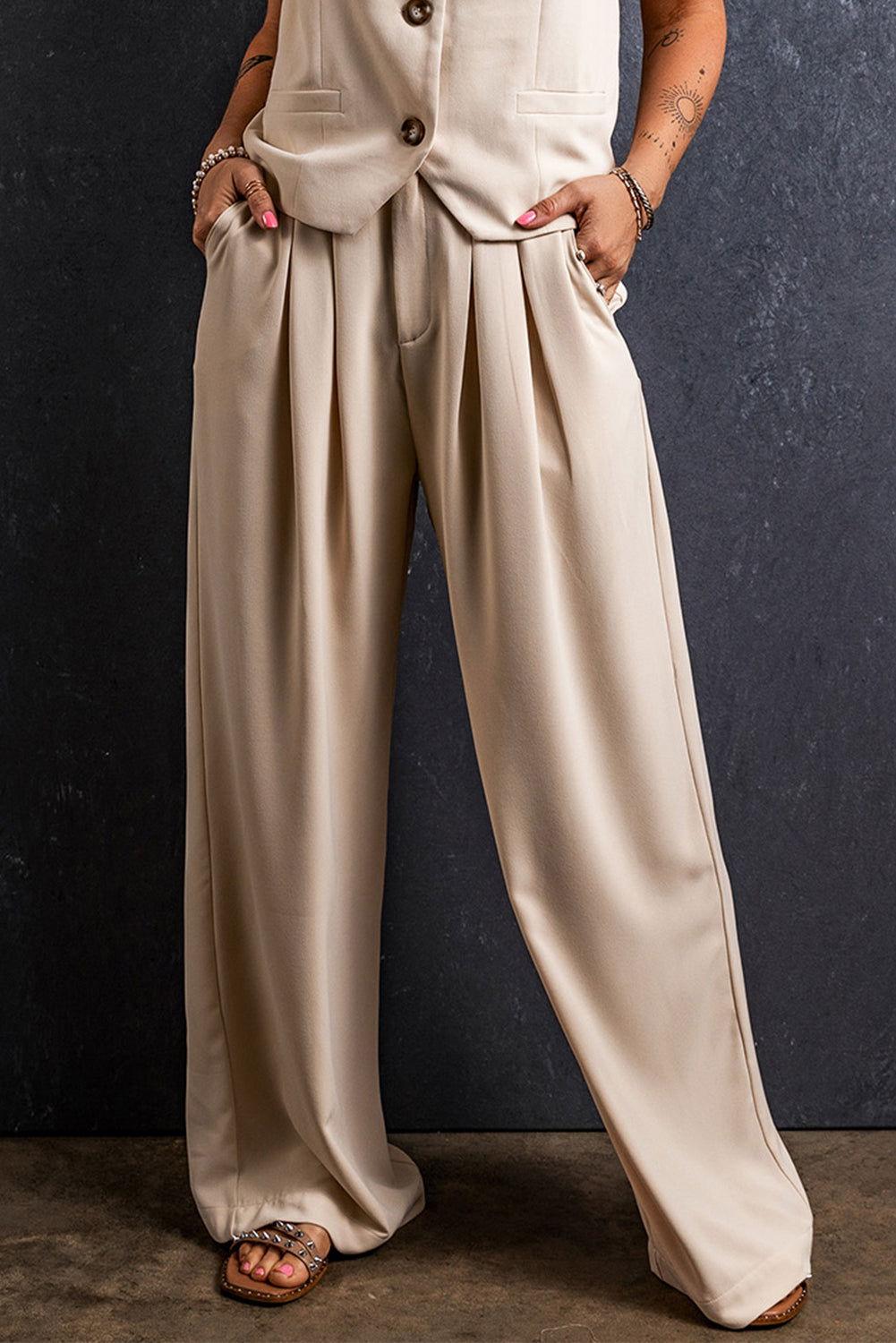 Ruched Wide Leg Pants with Pockets - Clothes For Her Online Store