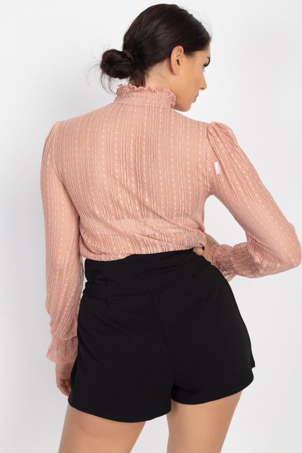 Ruffle Mock Neck Lace Top - Clothes For Her Online Store