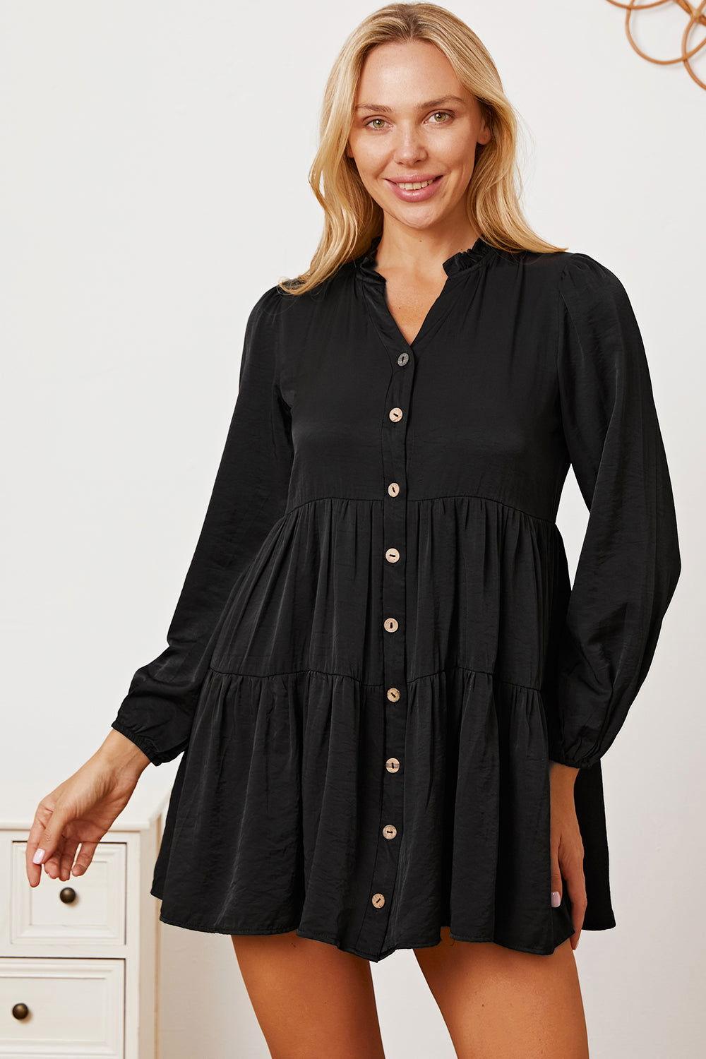 Ruffled Button Up Long Sleeve Tiered Shirt - Clothes For Her Online Store