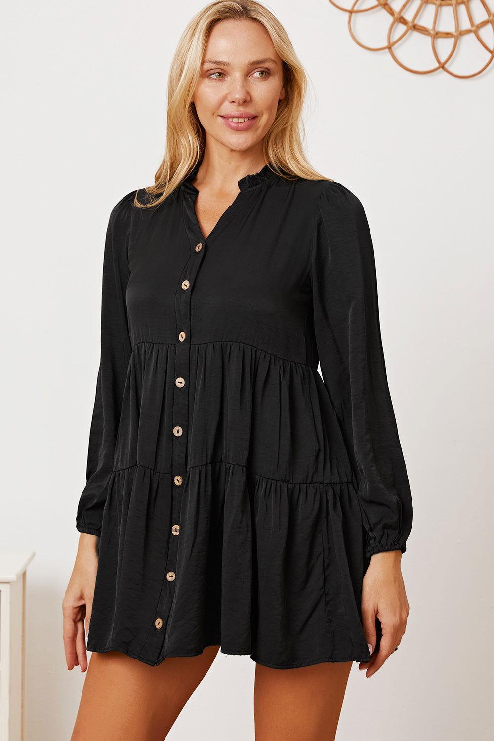 Ruffled Button Up Long Sleeve Tiered Shirt - Clothes For Her Online Store