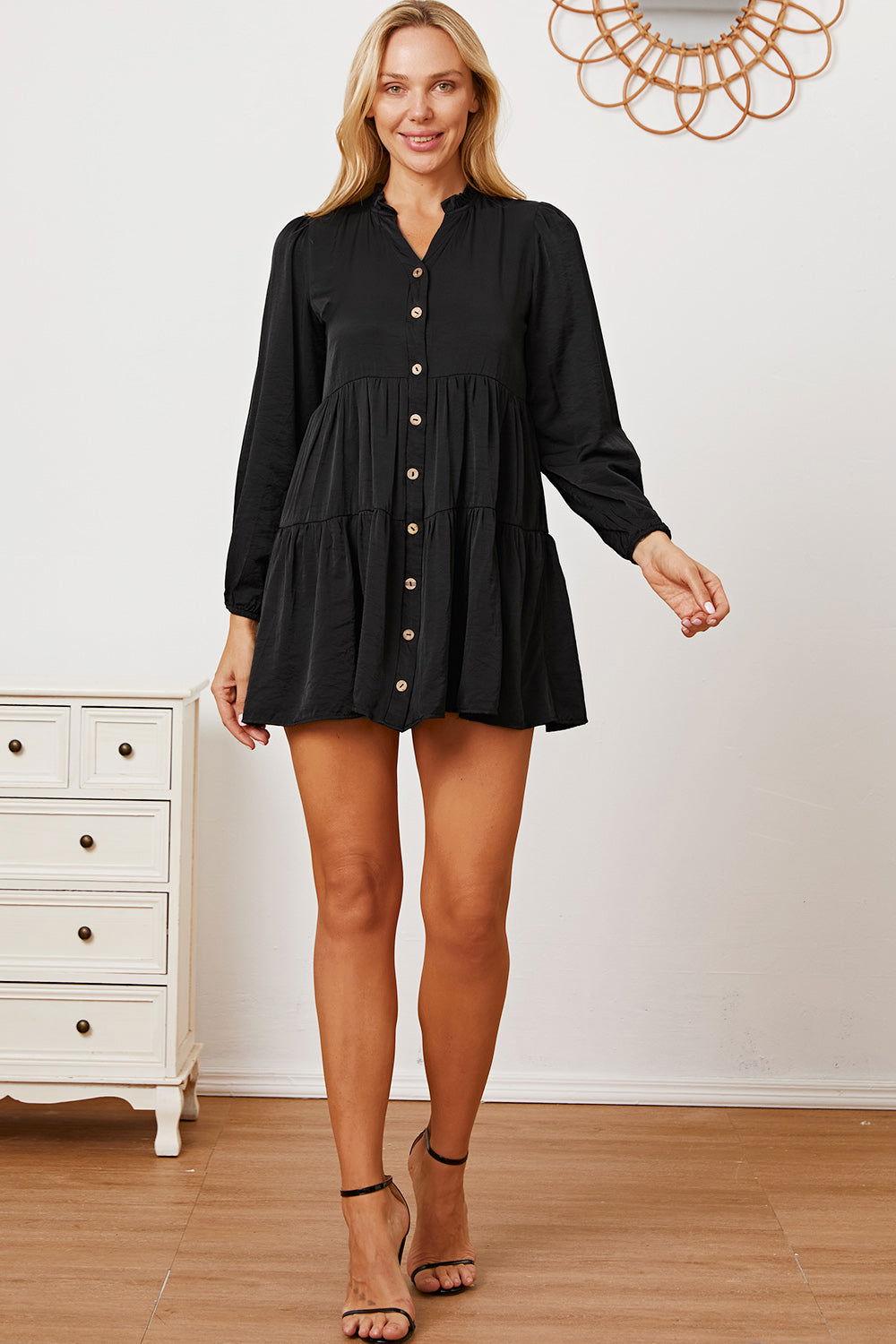 Ruffled Button Up Long Sleeve Tiered Shirt - Clothes For Her Online Store