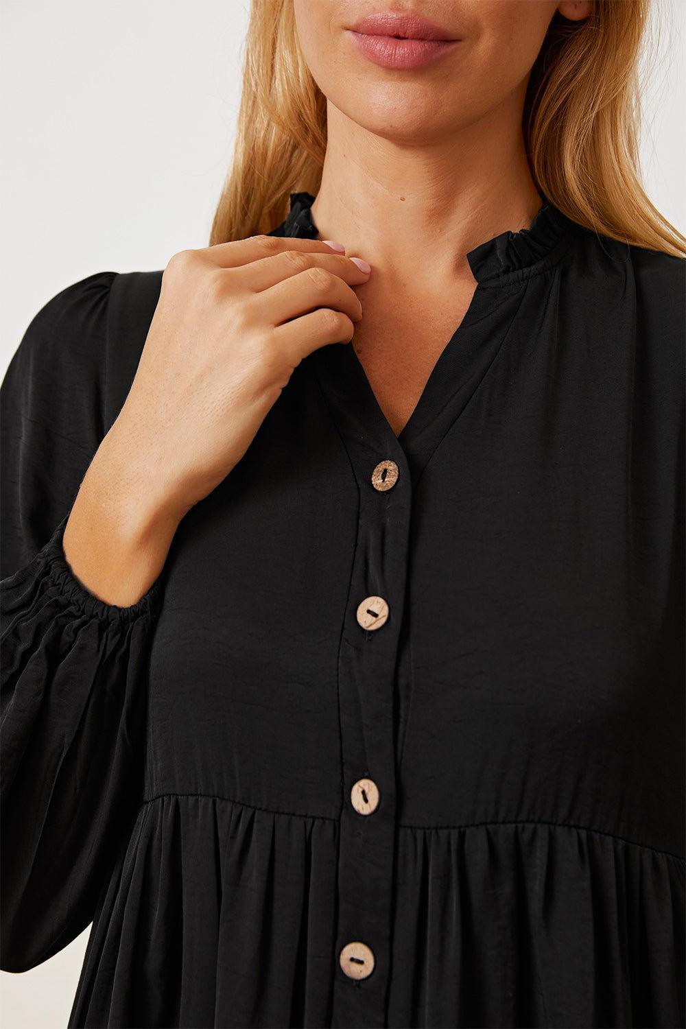 Ruffled Button Up Long Sleeve Tiered Shirt - Clothes For Her Online Store