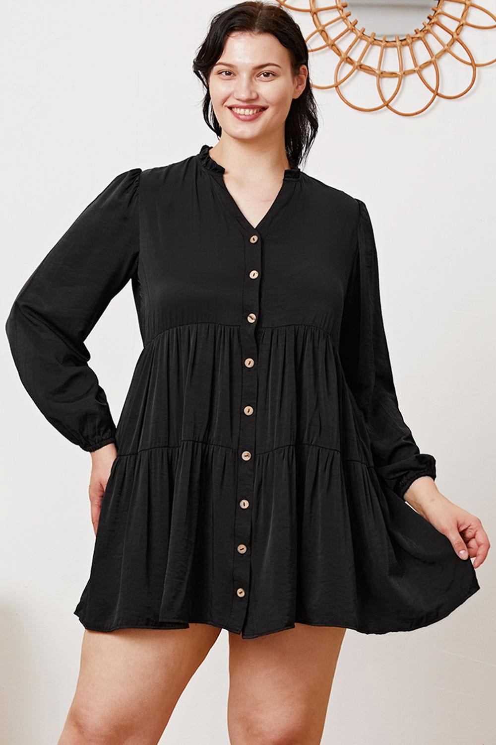 Ruffled Button Up Long Sleeve Tiered Shirt - Clothes For Her Online Store