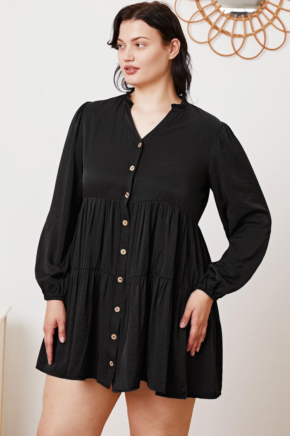 Ruffled Button Up Long Sleeve Tiered Shirt - Clothes For Her Online Store