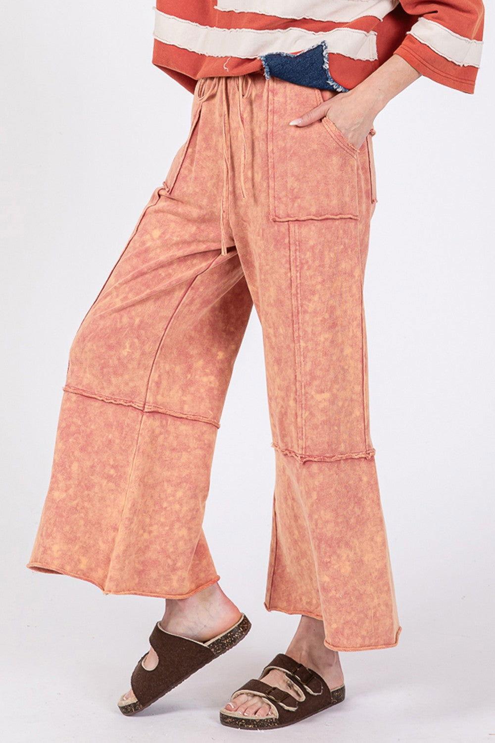 SAGE + FIG Mineral Washed Terry Wide Leg Pants - Clothes For Her Online Store