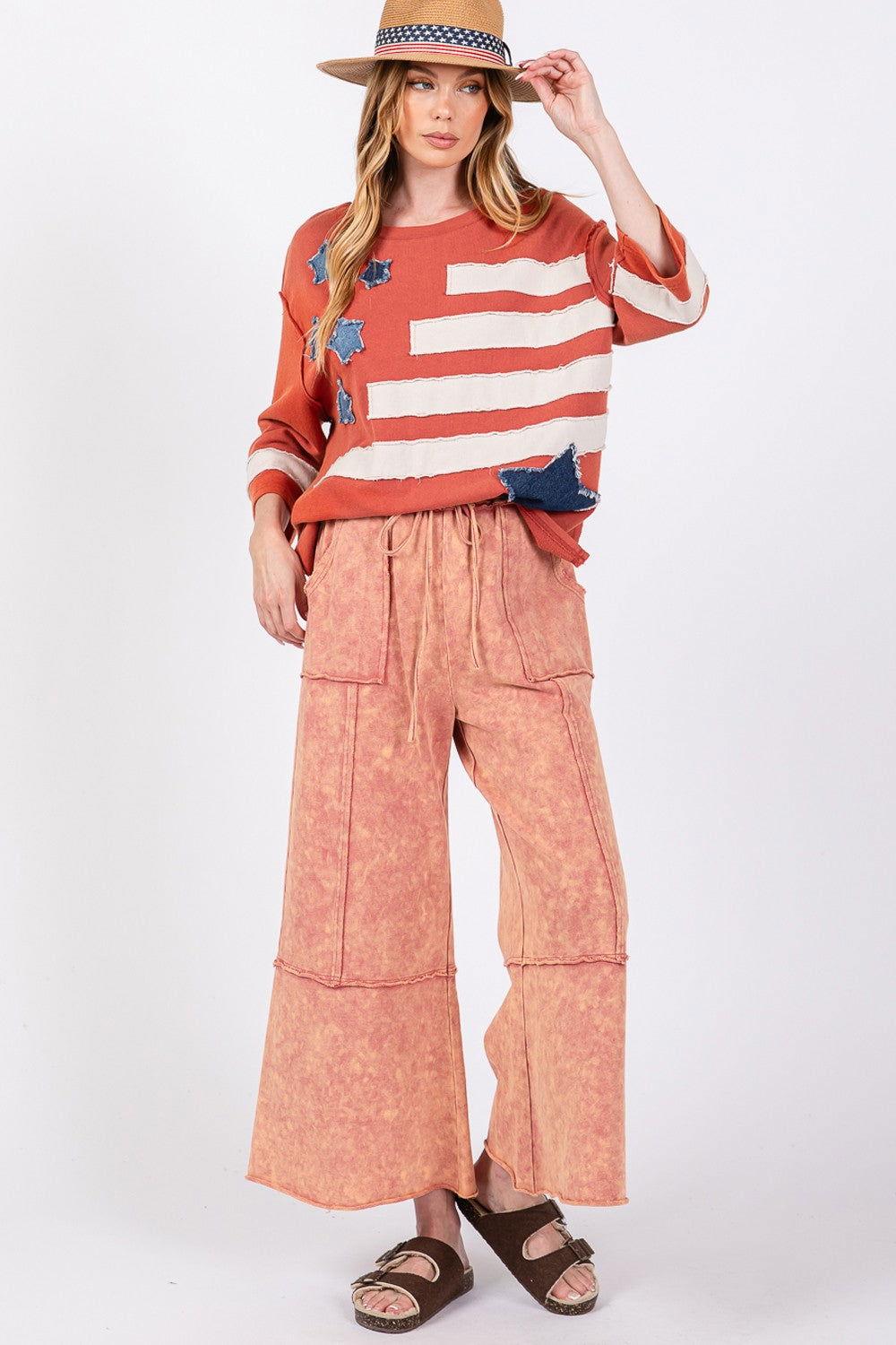 SAGE + FIG Mineral Washed Terry Wide Leg Pants - Clothes For Her Online Store