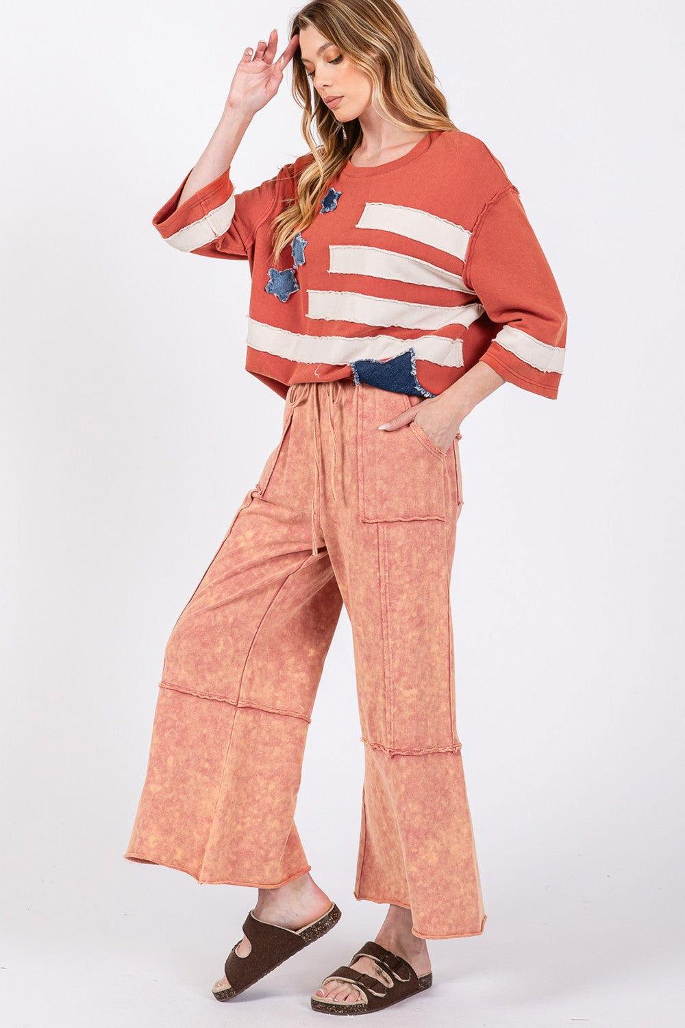 SAGE + FIG Mineral Washed Terry Wide Leg Pants - Clothes For Her Online Store