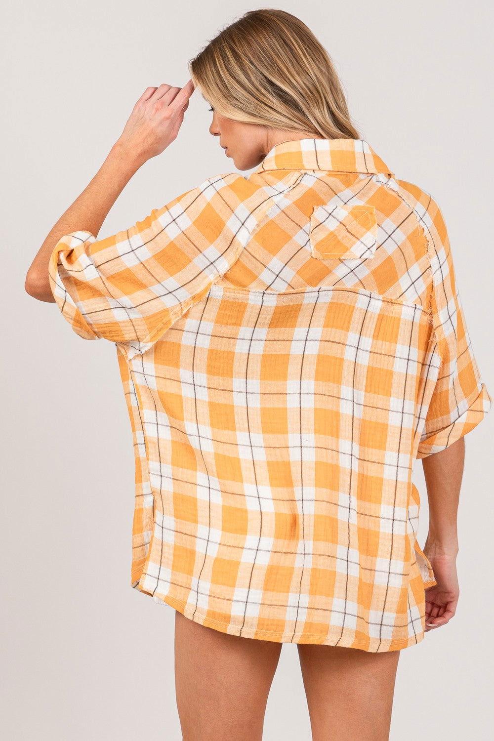 SAGE + FIG Plaid Button Up Side Slit Shirt - Clothes For Her Online Store