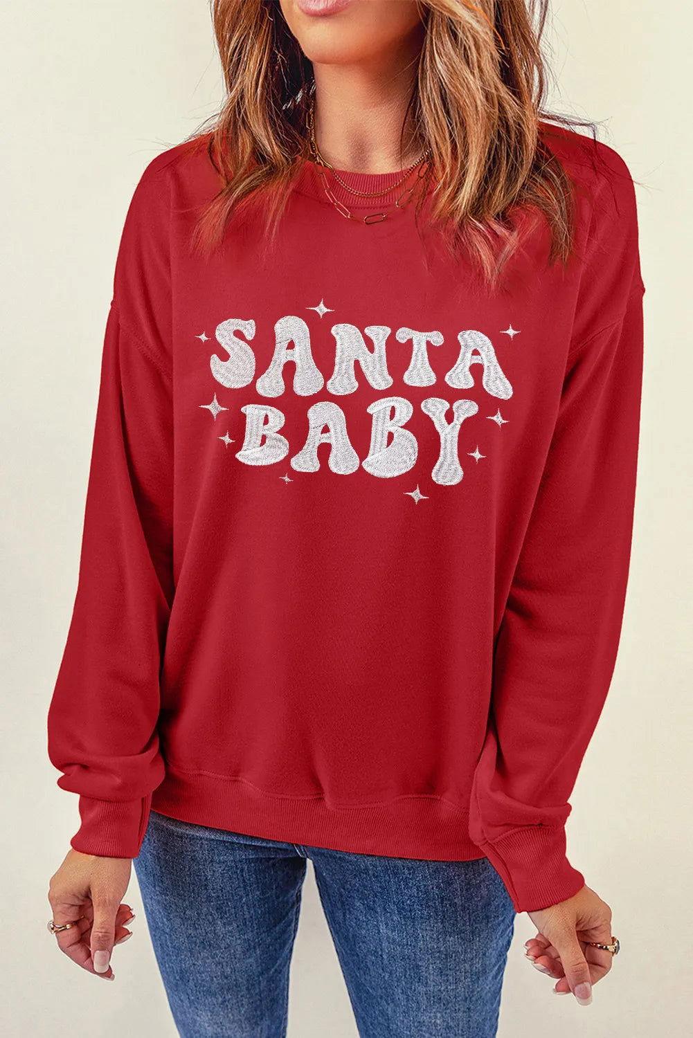 SANTA BABY Round Neck Long Sleeve Sweatshirt - Clothes For Her Online Store