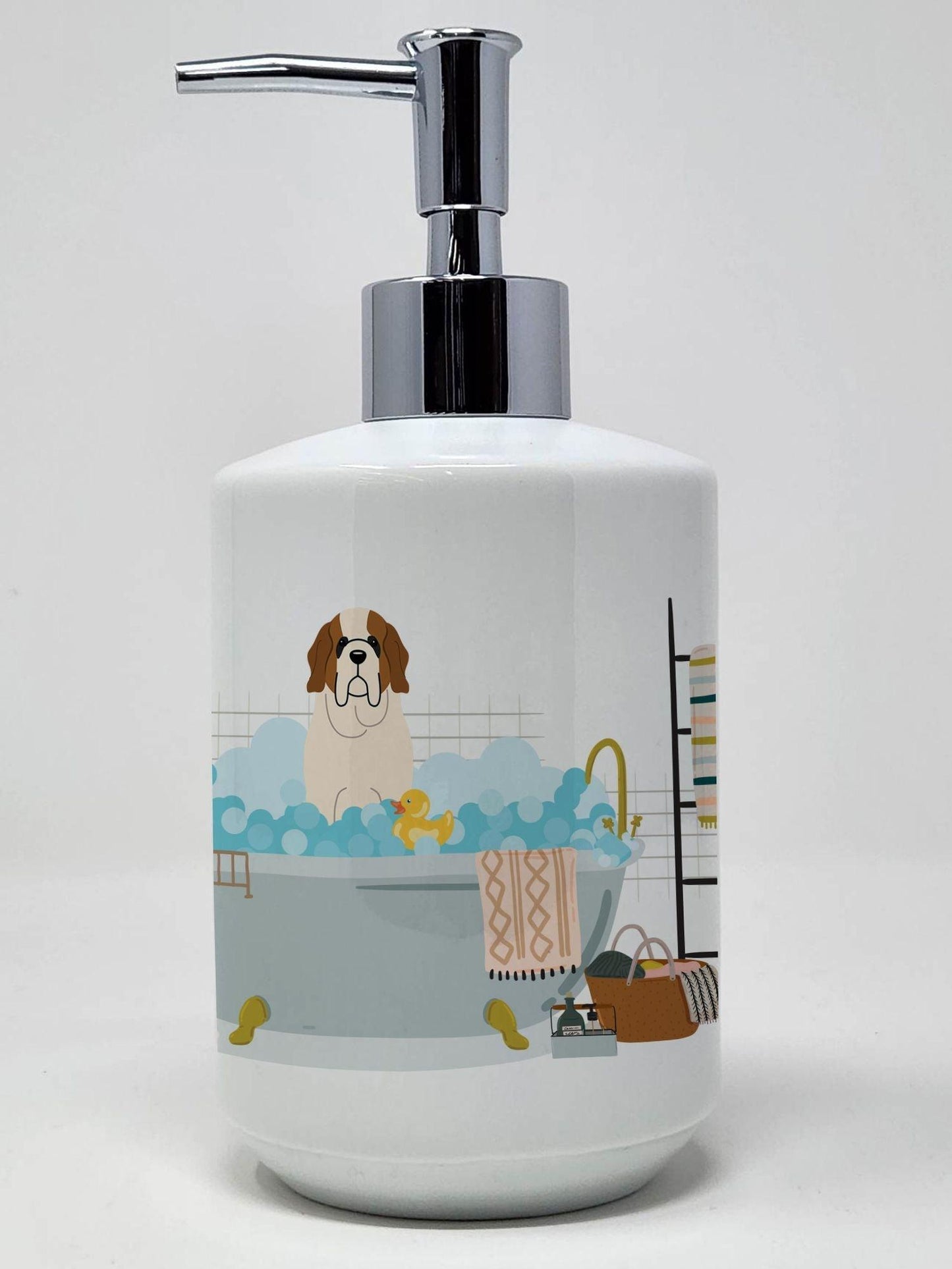 Saint Bernard in Bathtub Ceramic Soap Dispenser Hand Soap Dispenser Pump Bottles for Bathroom Kitchen, Empty Refillable Liquid Soap Container - Clothes For Her Online Store